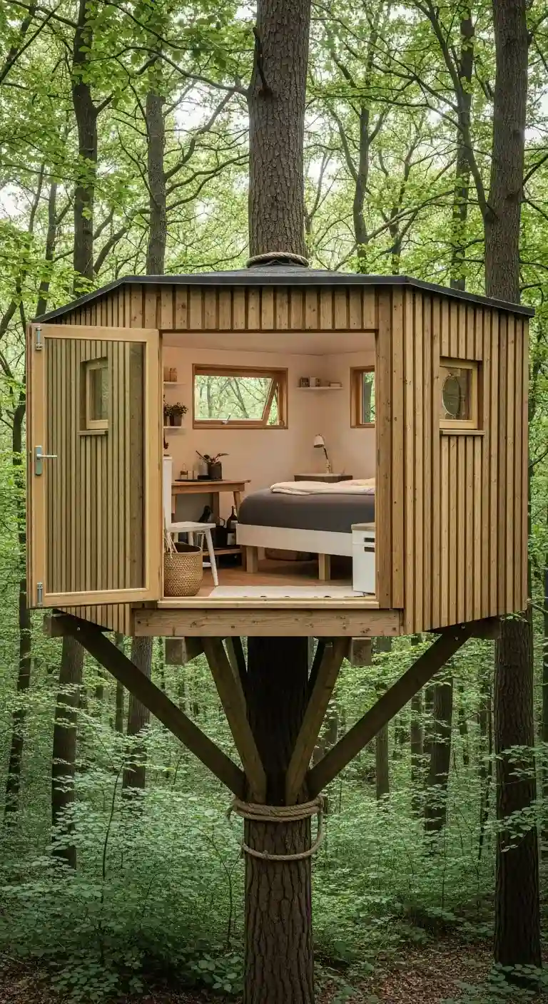 boomhut met uitzicht op het bos