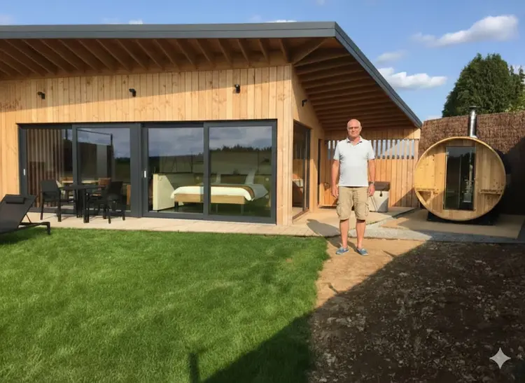 Joop Rakhorst bij het huisje - Wellness Expert