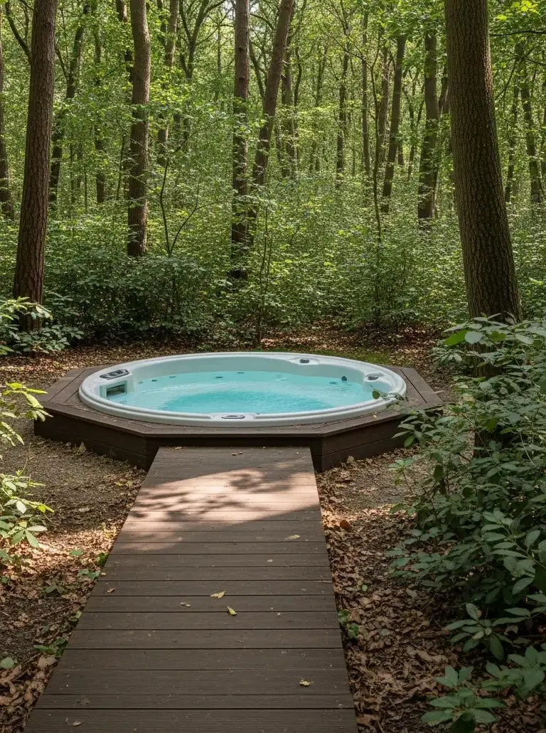 jacuzzi buiten met uitzicht op het bos