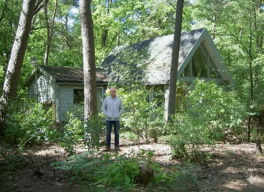 Joop bij het huis in Otterlo