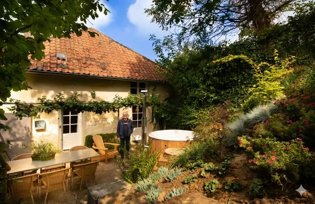 Joop Rakhorst bij het huisje - Particulier vakantiehuis aan het water in Limburg, Valkenburg